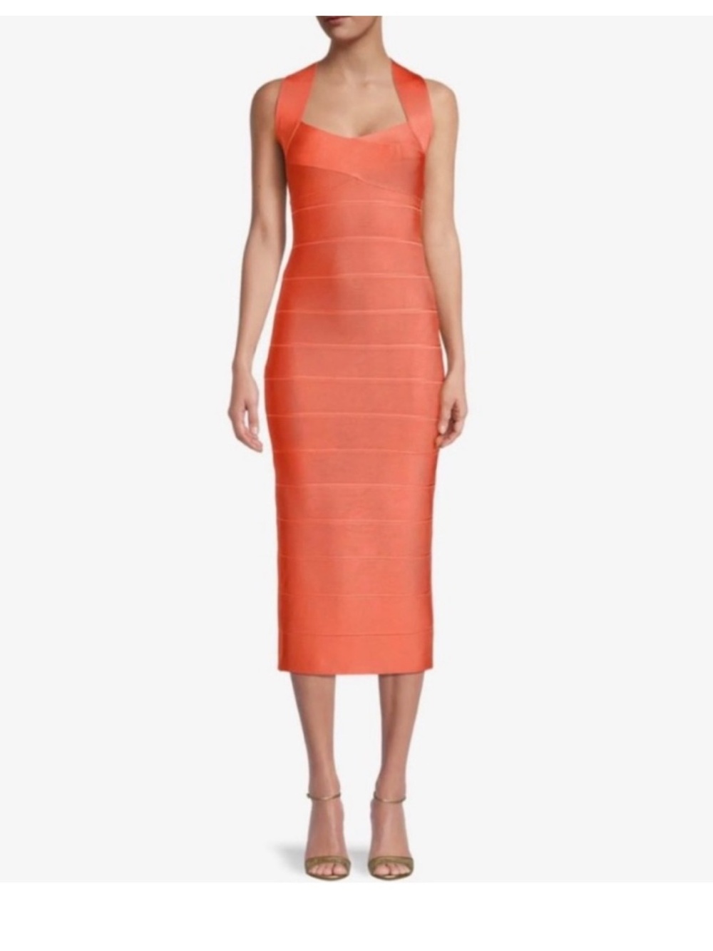Sexy Herve Leger Paris Coral Bandage Cross Strap Midi Dress - Picture 2 of 7